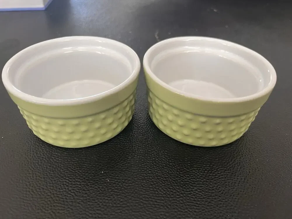 Pier 1 Green Porcelain Dotted Ramekin Bowls Set Of 2 - No Chips/No Cracks Vtg
